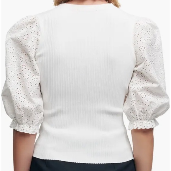 NWT Maje Mopline Mixed Media Eyelet Sleeve Top (Size 1) - Picture 2 of 4